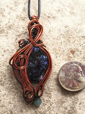 Wire Wrapped Charoite Pendant, Handmade Copper Wire Charoite Crystal